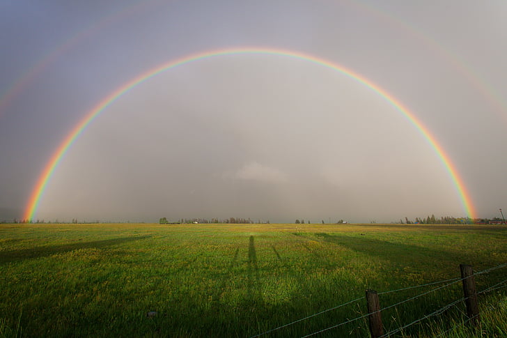 rainbow, photography, nature, landscape, plains, farm, grass