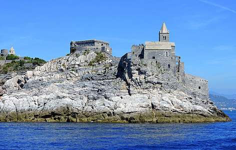 castle, cliff, sea, church, costa, rock, porto venere