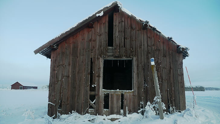 casa de camp, Torp, graner, l'hivern, refrigeració, neu, fred