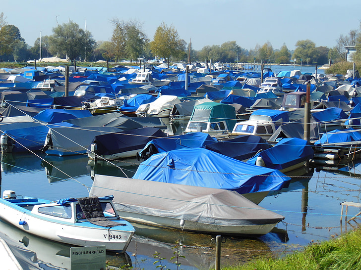 Boote, Hafen, am Bodensee, bedeckt