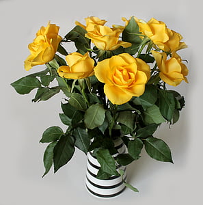 rosor, bukett, gul, Vacker, dekoration, påsk, blomma