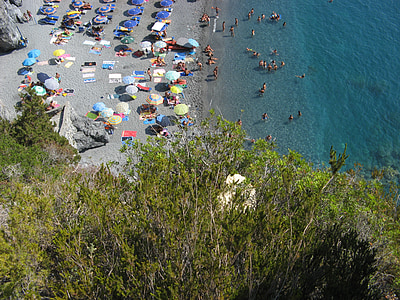 Calabria, San nicola arcella, tenger, nyári, Beach, nap, napernyők