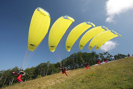 Parachute, vliegen, meerdere, Extreme, -stap-springen, parachutist