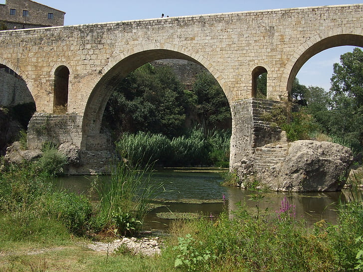 Бесалу, мост, Каталония, Испания, Река, Мост - мужчина сделал структура, Архитектура