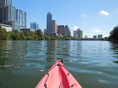 Austin, řeka, kajak, Texas, město, jezero, Panoráma města