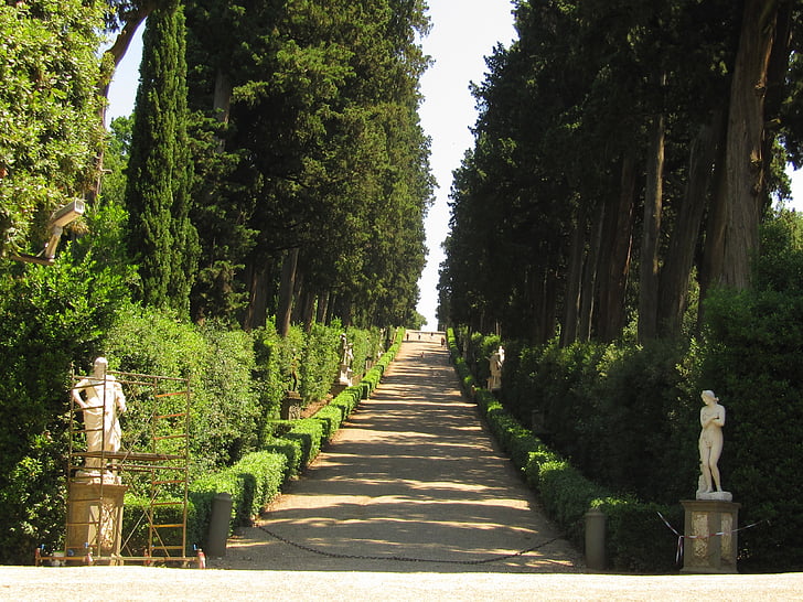 Florencja, Ogród Boboli, Włochy, Avenue, posągi, romantyczny