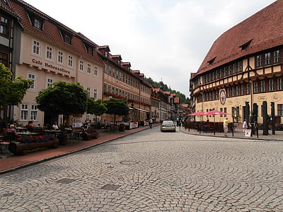 staro mestno jedro, Stollberg, mesto, mesto, vasi, tlakovane, cesti