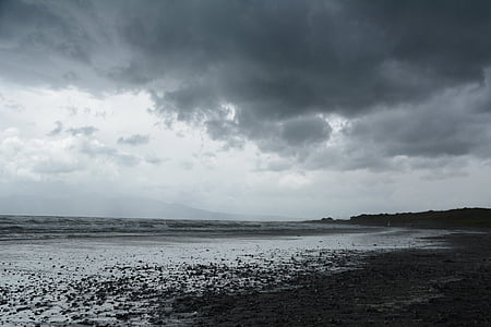 beach, cloudy weather, grey, air, threatening sky, clouds, nature