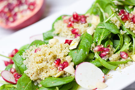 salad, spinach, pomegranate, couscous, healthy, delicious, tasty