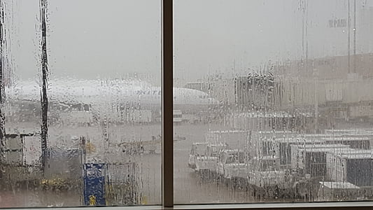 дождь, Аэропорт, Шторм, Авиация, окно, стекло