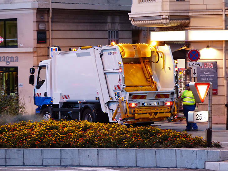 čištění ulic, odstraňování odpadků, Monako, vozík, čištění, V noci, osvětlené
