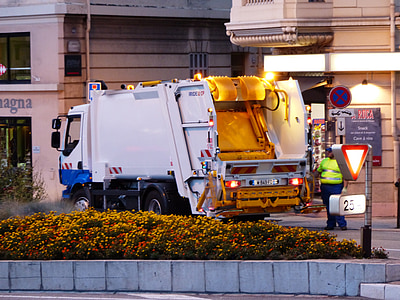 limpeza de rua, triturador de lixo, Monaco, caminhão, limpeza, À noite, iluminado