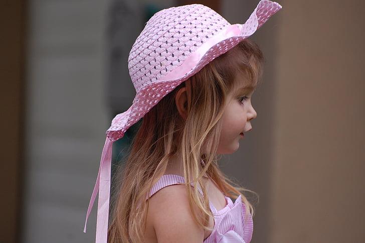 girl, pink, hat, easter, dress, fashion, profile