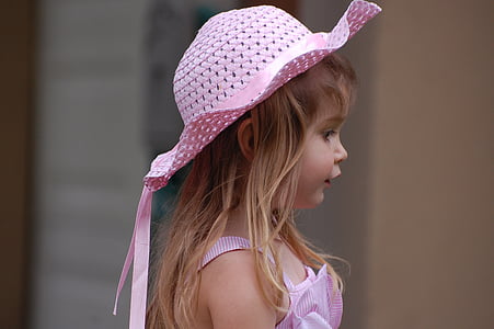 девочка, розовый, шляпа, Пасха, платье, моды, профиль