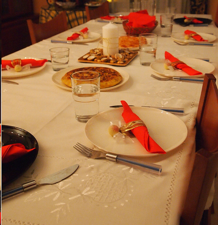 tavolo, Natale, posate, tortilla, celebrazione