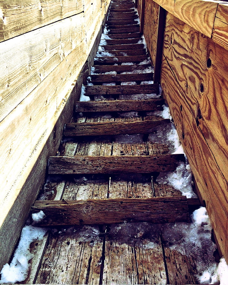 cầu thang, gỗ, cũ, Trượt tuyết nhảy, cầu thang, mộc mạc, gỗ