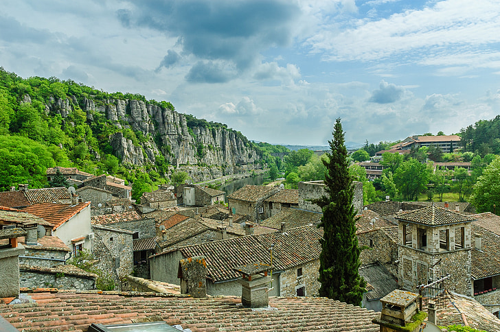 village, sky, france