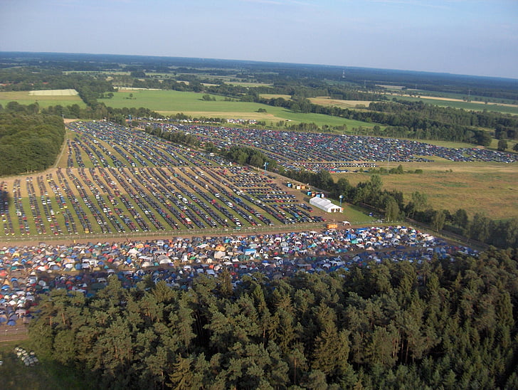 festival, aerial view, parking, agriculture, nature