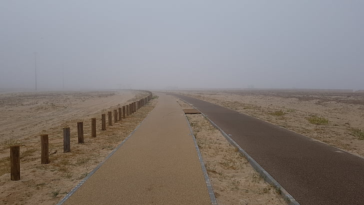 caminho, praia, areia, nevoeiro, pé, solidão, Portugal