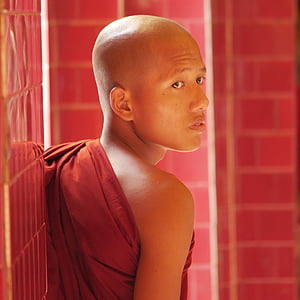 mních, Mjanmarsko, budhistické, mladý, kláštor, Barma, muži