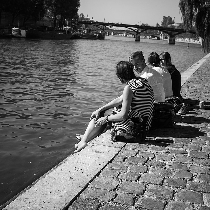 seine, paris, youth, perspective, people, relax
