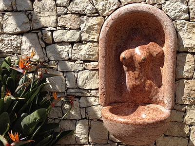 stone sculpture, art, fountain, wall