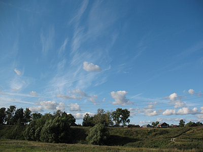 sky, clouds, blue, landscape, day, nature, tree