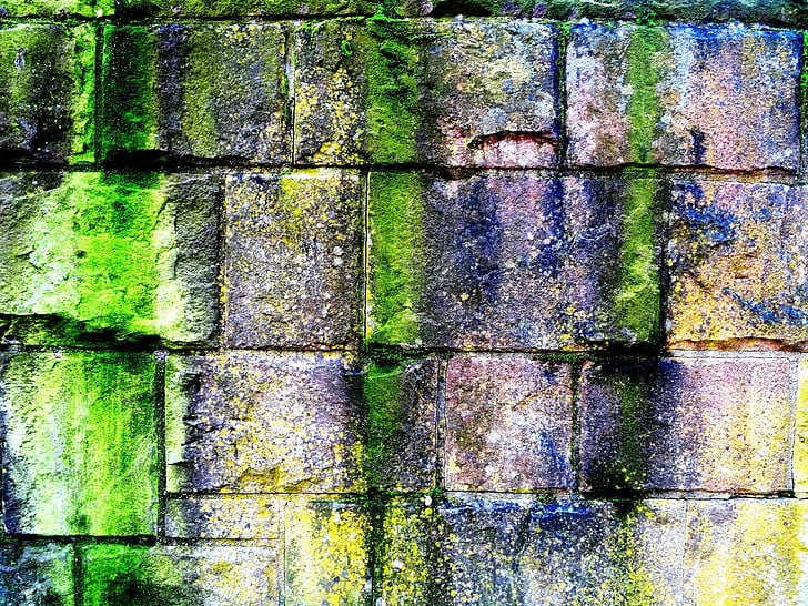 pedras, parede, musgo, padrão, parede de pedra, alvenaria, verde