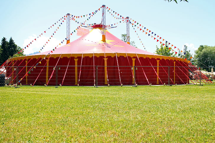 circus, tent, circus tent, red, meadow, nature, circus in the green