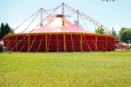 sirk, çadır, sirk çadırı, Kırmızı, çayır, doğa, sirk yeşil