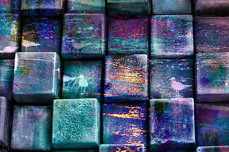 cubes, squares, blocks, rows, line, colorful, splatter