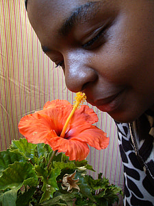 Ebony, vrouw, bloem