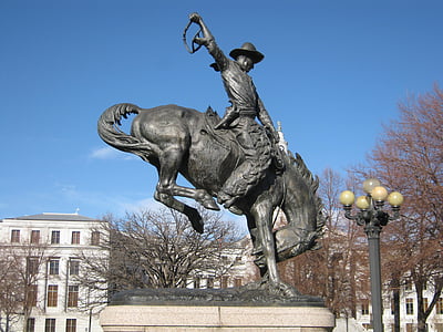 Denver, Colorado, vaquero, estatua de, ciudad, Centro de la ciudad, urbana