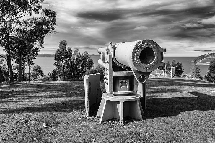 black and white, canon, old, gun, history, military, protection
