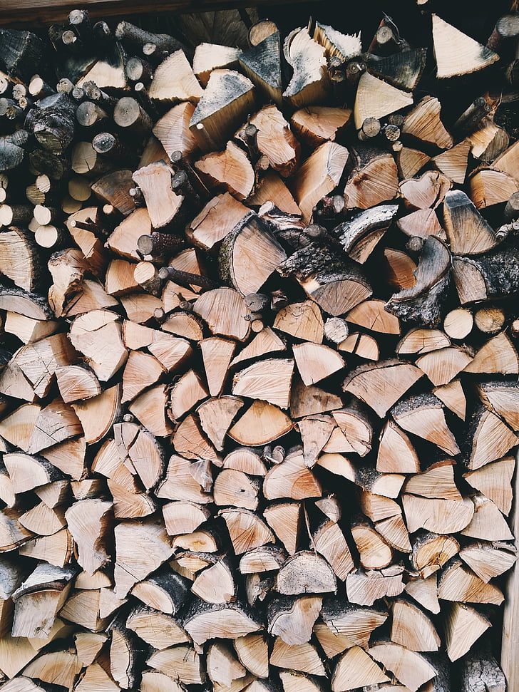 brown, logs, fire, wood, fired, logging, pilings