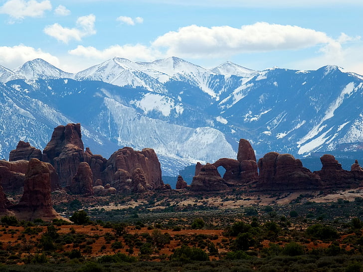 Moab, Utah, na otvorenom, lukovi, krajolik, stijene, planine