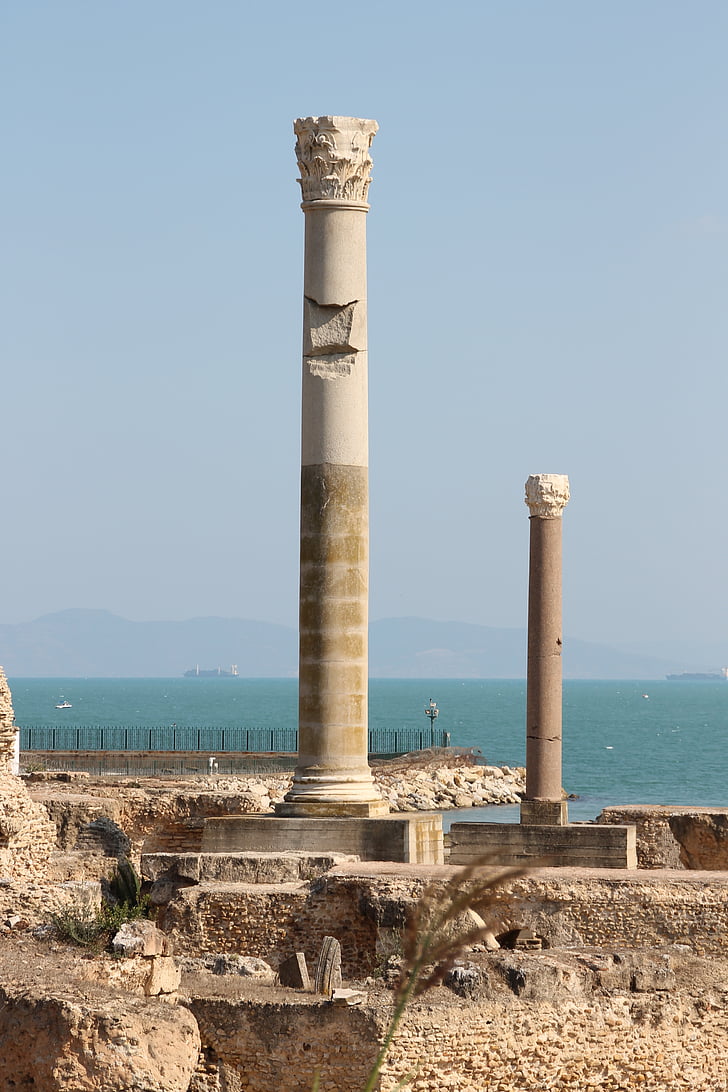 Tunísia, pilares, colunas, velho, arquitetura, cultura, pedra
