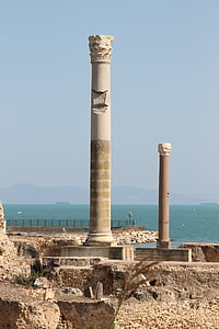 튀니지, 기둥, 열, 오래 된, 아키텍처, 문화, 돌