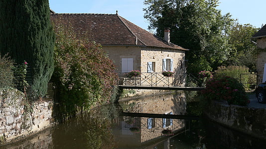 water courses, reflections, river, reflection, house, blue, sky