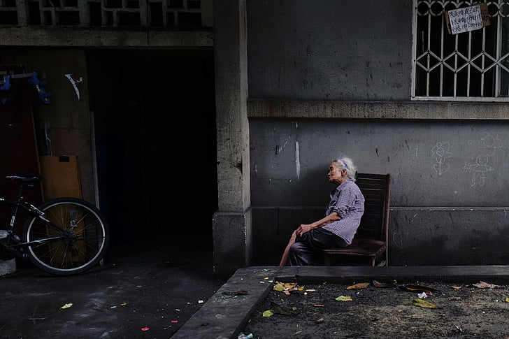 самотня, Бабуся, Ао, виходу на пенсію, Вулиця, Китай, люди