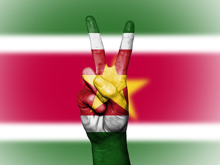 Surinam, fred, hånd, nasjon, bakgrunn, banner, farger