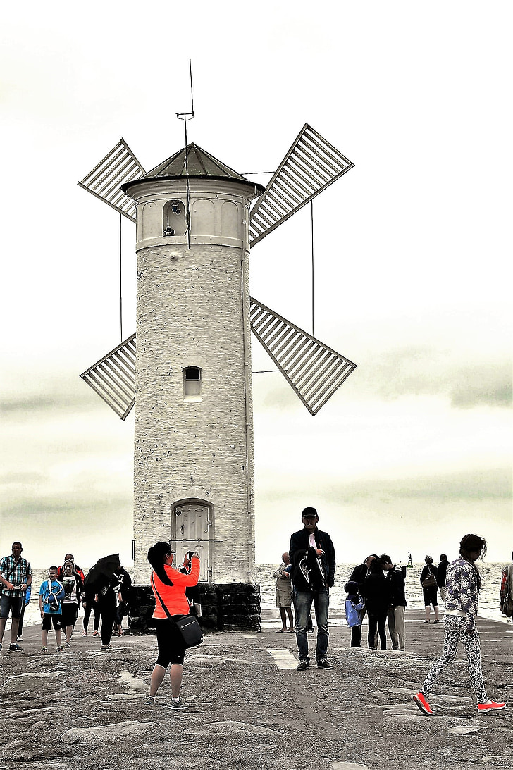 Lighthouse, Mill, Östersjön, Świnoujście, Staw mills, tornet, Polen