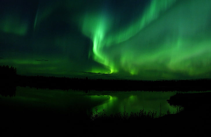 Aurora borealis, malam, cahaya utara, astronomi, suasana, fenomena, gelap