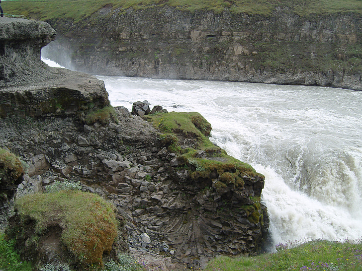 Wodospad, Islandia, Natura, Siła natury, Rock, wody, Mech