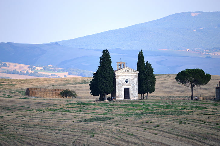 val d'orcia tuscany, Toskánsko, kostel, kaple, kampaň, Příroda, pole