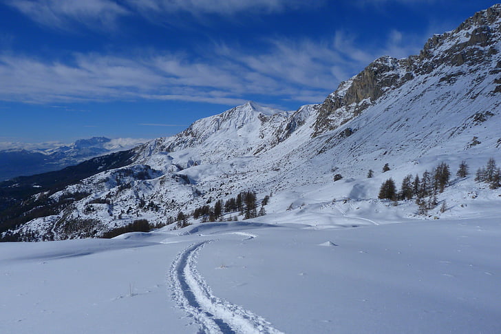 Alperna, bergen, landskap, vinterlandskap, naturen, snö, vandring