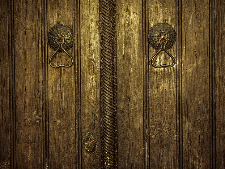 deur, houten, knocker, oude, ingang, traditionele, het platform