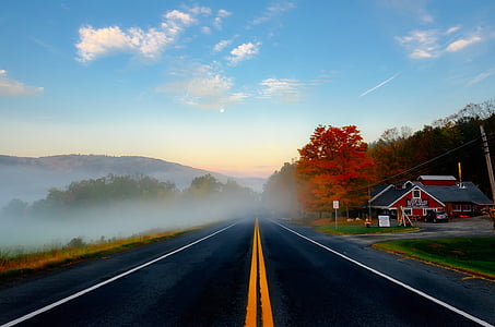 Massachusetts, caída, otoño, colores, cielo, nubes, carretera