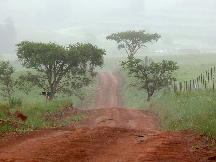 rød, jorden, Road, veldt, tåge, Sydafrika