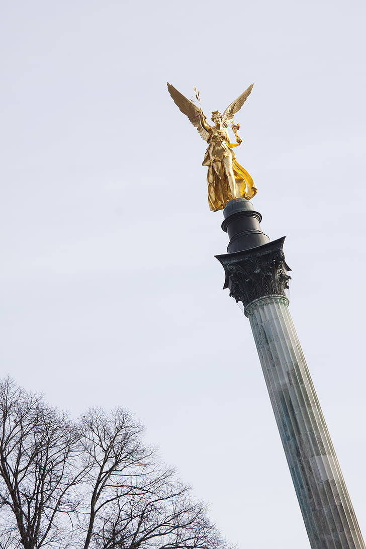 Statuia, înger, aur, aurit, frunza bronz aurit, aripa, pilon